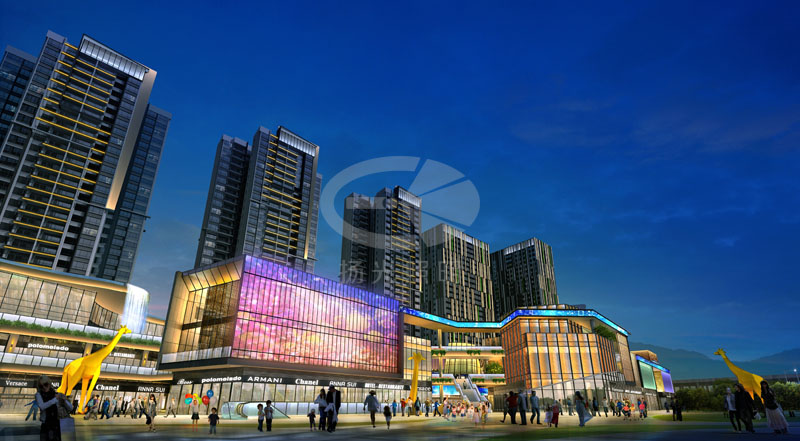 商業(yè)廣場夜景燈光設(shè)計(jì)效果圖